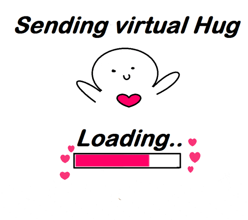 a cartoon of a person sending a virtual hug and a loading bar