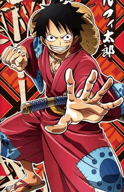 a monkey d luffy from one piece is holding a sword