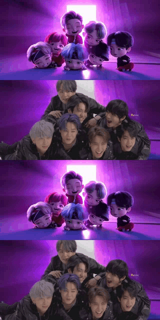 a group of boys are posing for a picture with a purple background