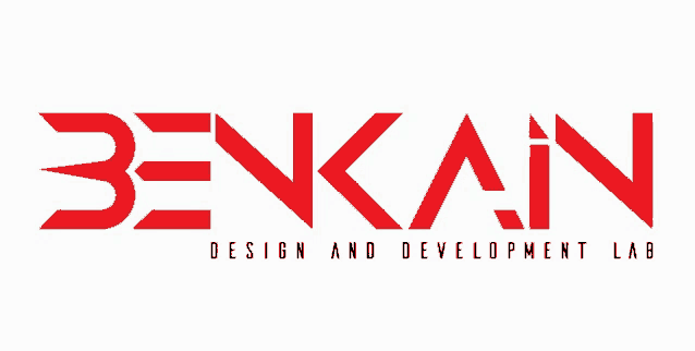 a logo for benkan design and development lab in red