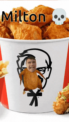 a bucket of fried chicken with the name milton