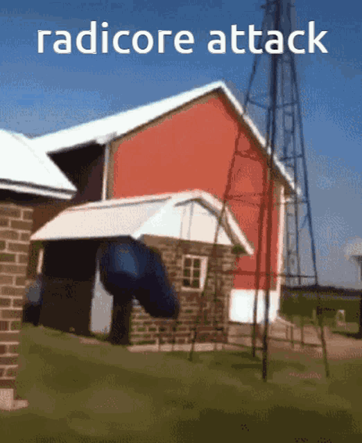 a picture of a red barn with the words " radicore attack " below it