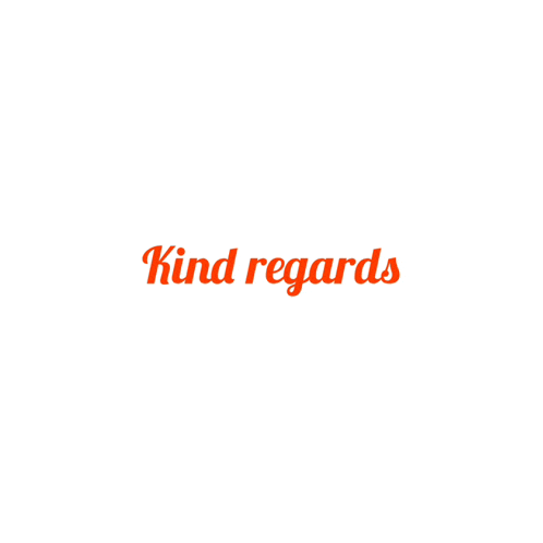 a white background with the words kind regards in red letters