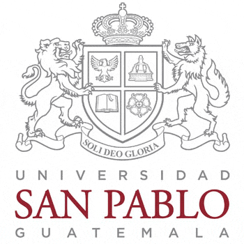 a logo for universidad san pablo guatemala with two lions and a wolf