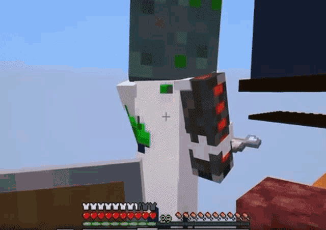 a pig in a minecraft game is holding a sword .