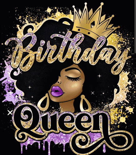 a birthday queen with purple lips and a crown