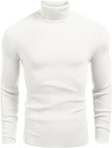 a white turtleneck sweater with long sleeves and a turtleneck on a white background .