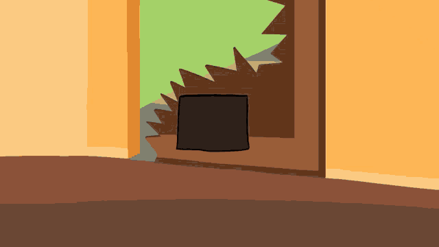 a cartoon drawing of a door with a tree in it