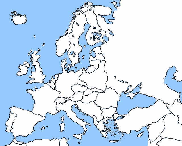 a map of europe with a few islands in the middle