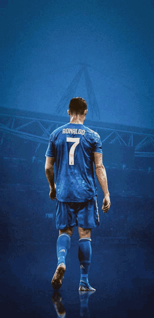 a soccer player named ronaldo is walking on a field