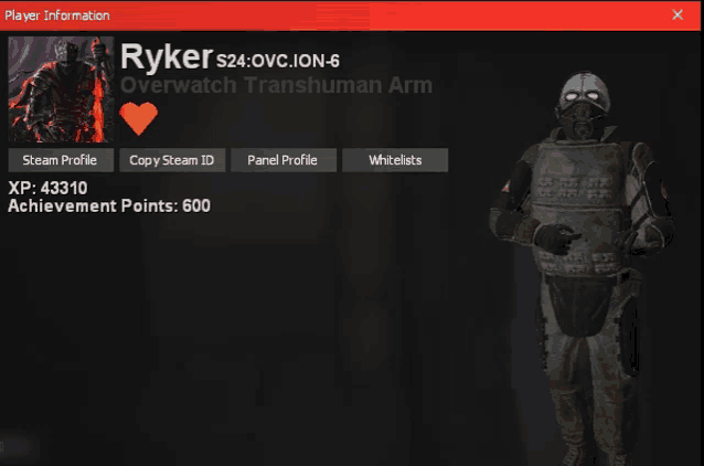 a screenshot of ryker 's overwatch transhuman arm