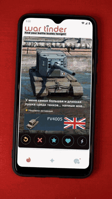 a phone with a war tinder app open on it