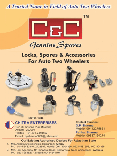 an advertisement for genuine spares for auto two wheelers