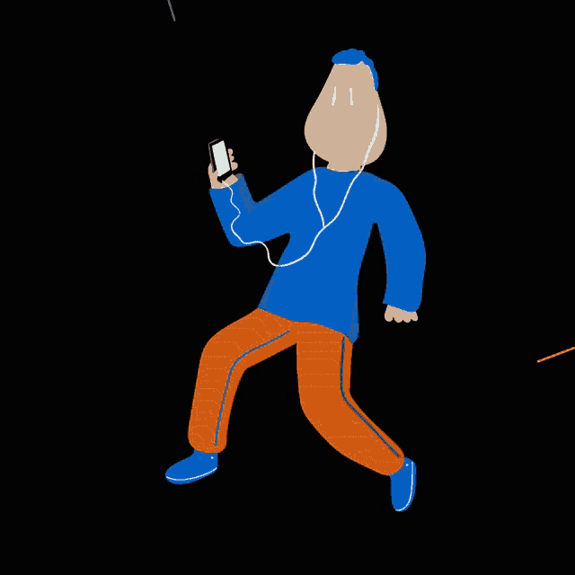 a cartoon of a man wearing headphones and holding a phone