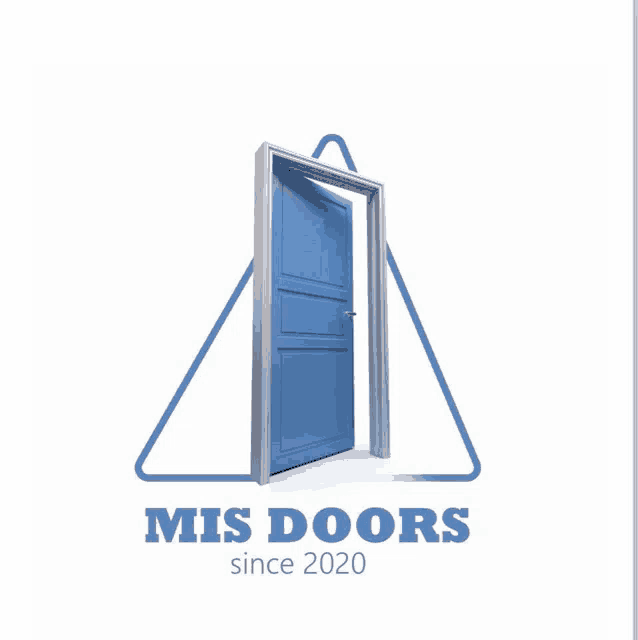 a logo for mis doors shows a blue door