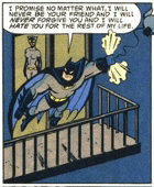 a comic strip of batman flying over a balcony with a woman behind him