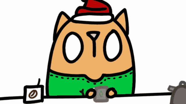 a drawing of a cat wearing a santa hat with the letters oyo written on it