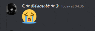 a screenshot of a discord conversation between biscuit and a crying smiley face