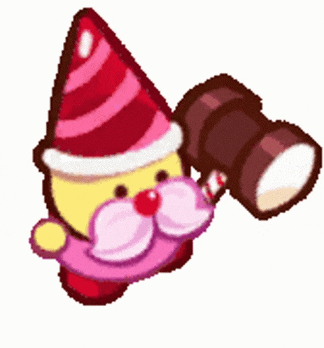 a cartoon character wearing a party hat and holding a hammer .