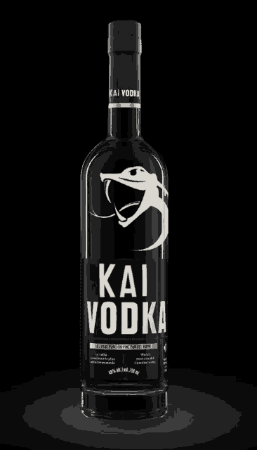 a black bottle of kai vodka with a white snake on the label