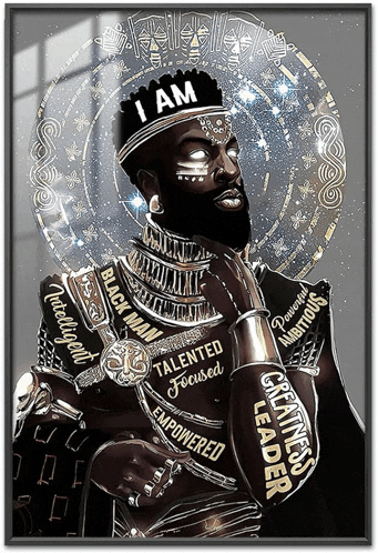 a painting of a man with a crown that says i am on it