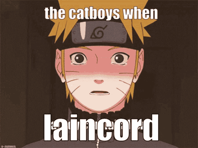 a picture of naruto with the words the catboys when laincord