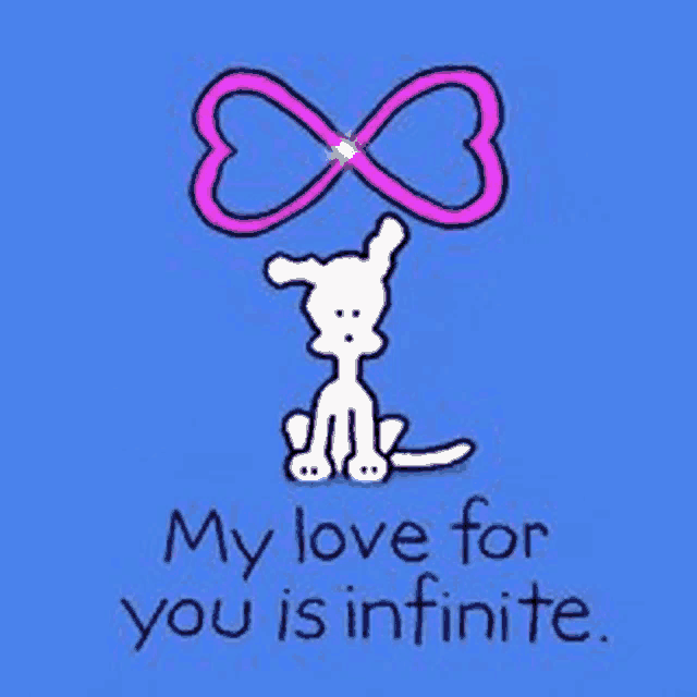 a cartoon dog is holding an infinity symbol on top of a pink heart .