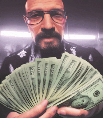 a man is holding a fan of twenty dollar bills