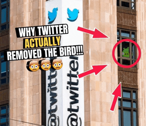 a sign that says why twitter actually removed the bird on it