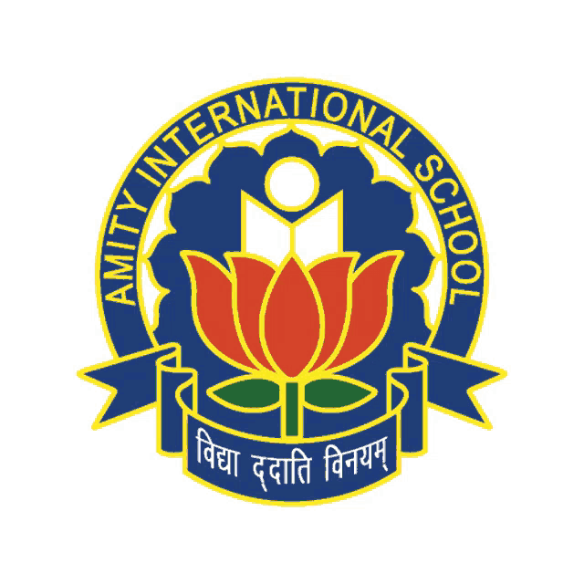 a logo for amity international school with a flower