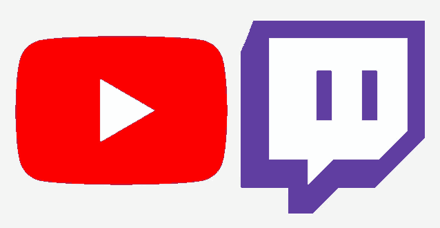 a youtube logo next to a twitch logo on a white background