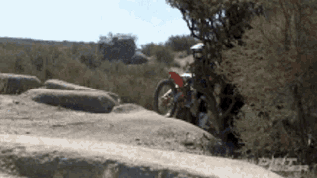a person riding a dirt bike on a trail