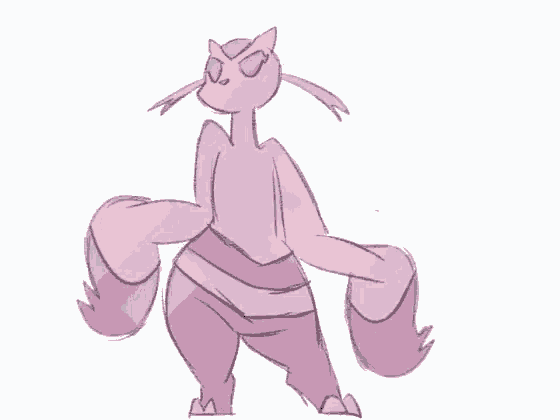 a drawing of a pink monster with long arms and legs is standing on a white background .