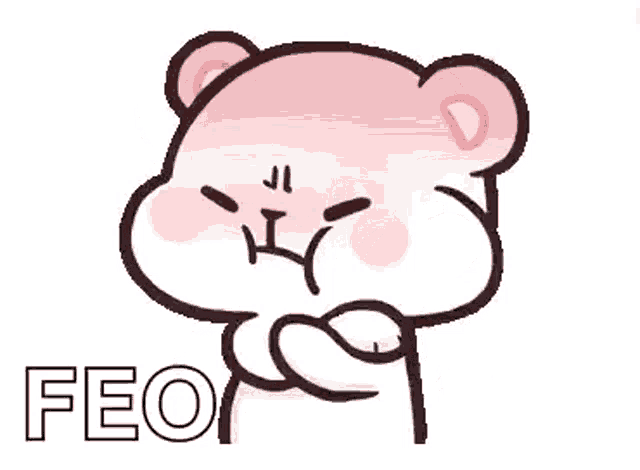 a cartoon of a pink teddy bear with an angry face and the word feo written below it .