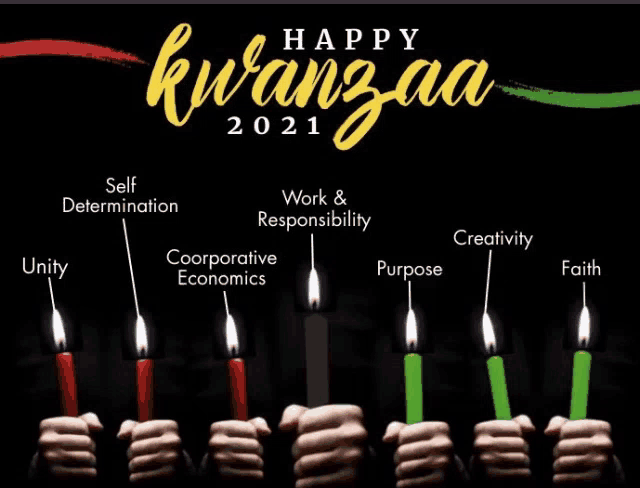 a poster that says happy kwanzaa 2021 with candles in a row