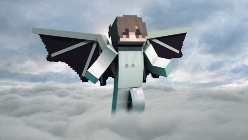 a minecraft character with wings is flying through the air