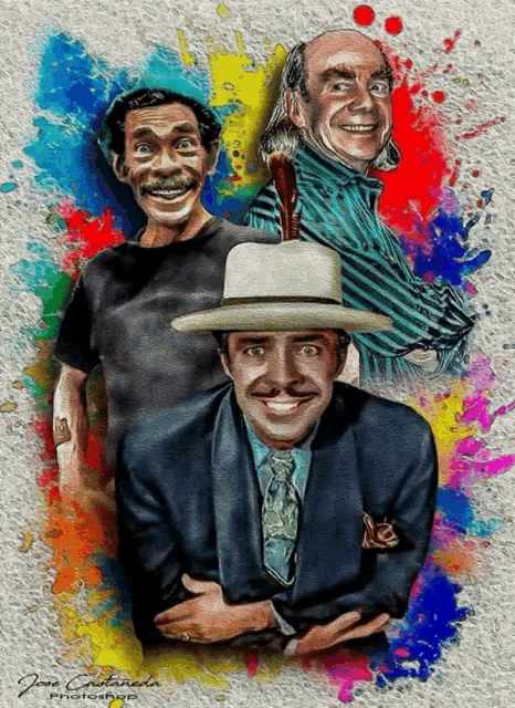 a painting of three men with the name jose castañeda at the bottom