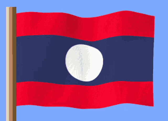 a red and blue flag with a white circle in the center