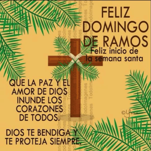 feliz domingo de ramos feliz inicio de la semana santa with a cross and palm leaves