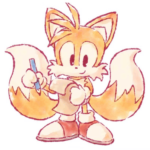 a drawing of a fox holding a blue pencil
