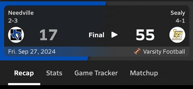 a scoreboard for a football game between needville and iucf