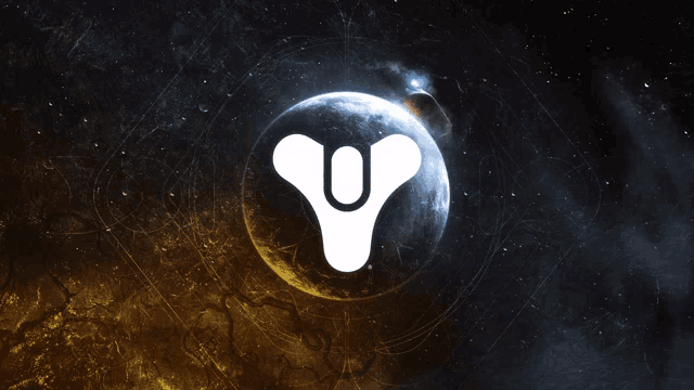 a logo for destiny is displayed on a planet in space