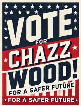 a poster that says " vote for chazz wood for a safer future "