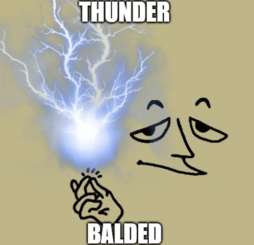 a drawing of a face with a lightning bolt and the words thunder balded