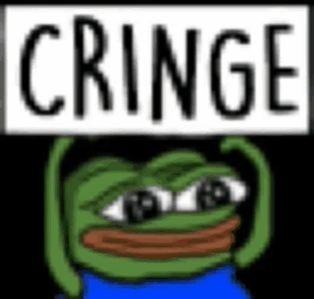 a cartoon frog is holding a sign that says cringe .