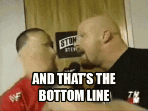 two men are fighting with the words and that 's the bottom line written below them