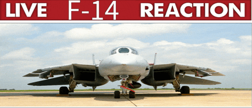 a fighter jet is parked on a runway with the words live f-14 reaction above it