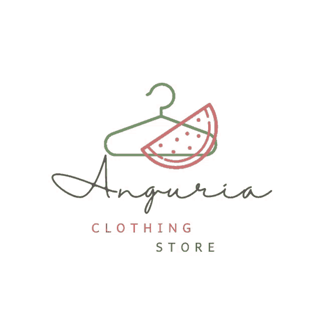 a logo for an anguria clothing store with a hanger and a slice of watermelon