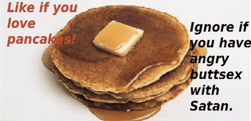 a stack of pancakes with a piece of butter on top and the words " like if you love pancakes "