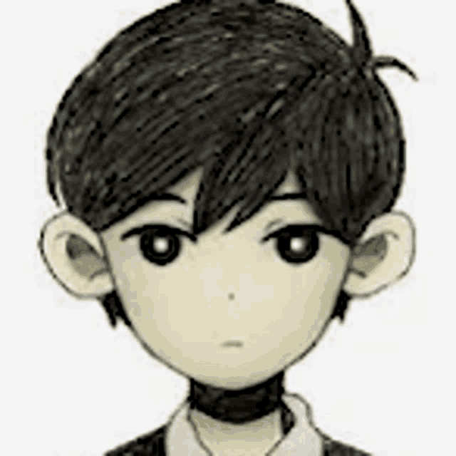 a close up of a cartoon character 's face with black hair .